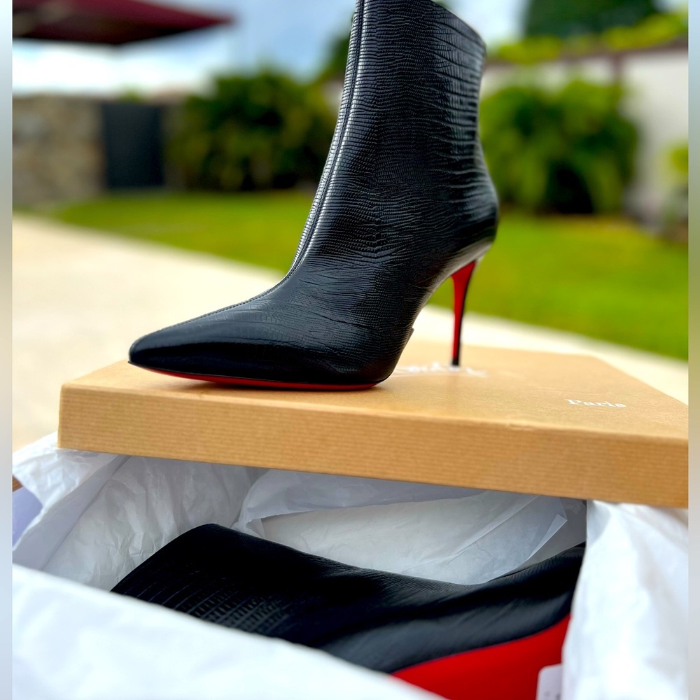 New Christian Louboutin Black Leather Booties Rare